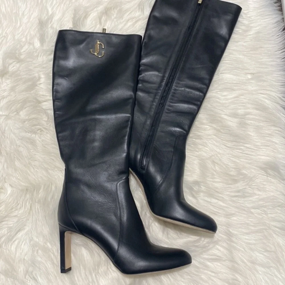 Jimmy Choo Shiny calfskin Mahesa 85 Knee high boots size‎ 38.5